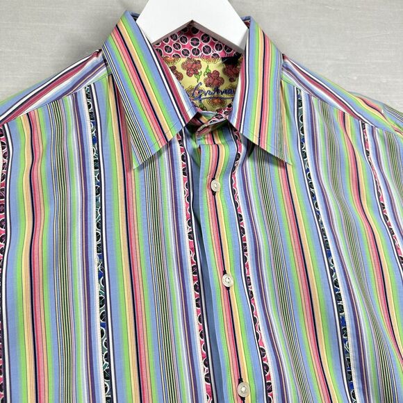 Robert Graham Shirt Mens Colorful Button Up Large Embroidered Striped Floral - Picture 3 of 16